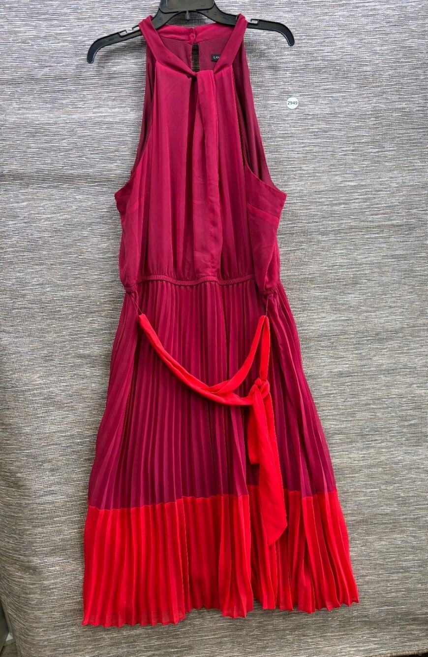 Lane Bryant Dress Womens 20 Red Colorblock Pleated Chiffon Halter Midi Sundress